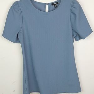 Express Short Sleeve Crop Top Womens Size s Padded Shoulders Crew Neck blue